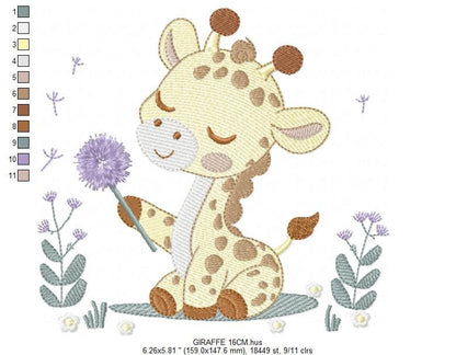 Giraffe embroidery design - Safari Animal embroidery designs machine embroidery pattern - Baby boy embroidery file - Giraffe with flower pes