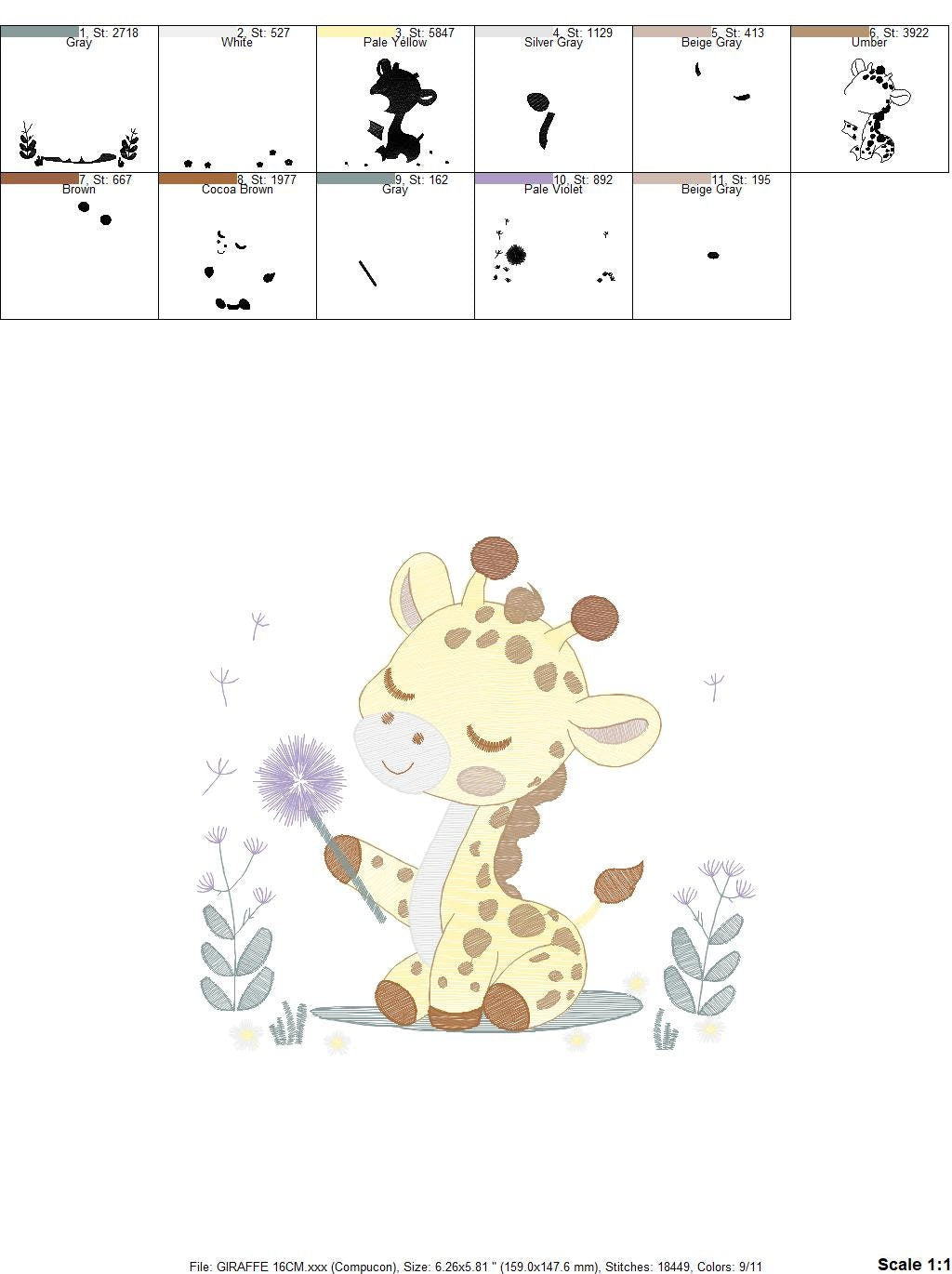 Giraffe embroidery design - Safari Animal embroidery designs machine embroidery pattern - Baby boy embroidery file - Giraffe with flower pes