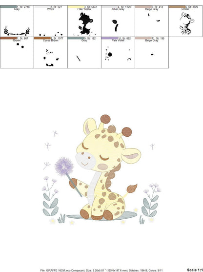Giraffe embroidery design - Safari Animal embroidery designs machine embroidery pattern - Baby boy embroidery file - Giraffe with flower pes