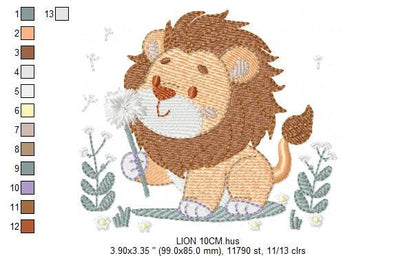 Lion embroidery designs - Safari animal embroidery design machine embroidery pattern - Baby boy embroidery - Lion with flower embroidery pes