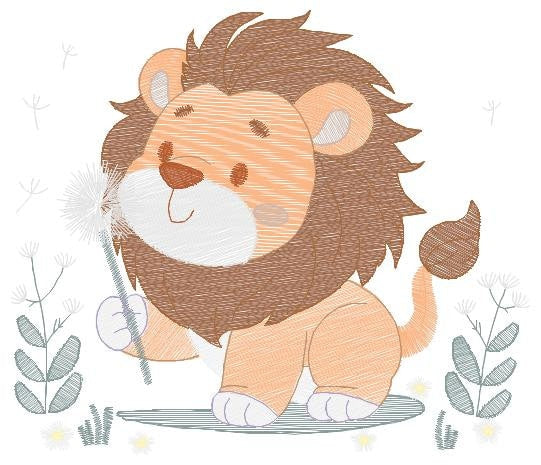 Lion embroidery designs - Safari animal embroidery design machine embroidery pattern - Baby boy embroidery - Lion with flower embroidery pes