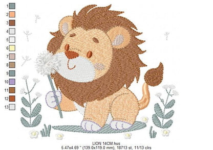 Lion embroidery designs - Safari animal embroidery design machine embroidery pattern - Baby boy embroidery - Lion with flower embroidery pes