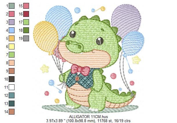 Crocodile embroidery design - Alligator embroidery designs machine embroidery pattern - Animal with balloon embroidery - instant download