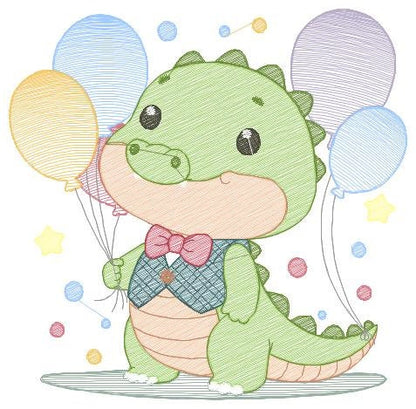 Crocodile embroidery design - Alligator embroidery designs machine embroidery pattern - Animal with balloon embroidery - instant download