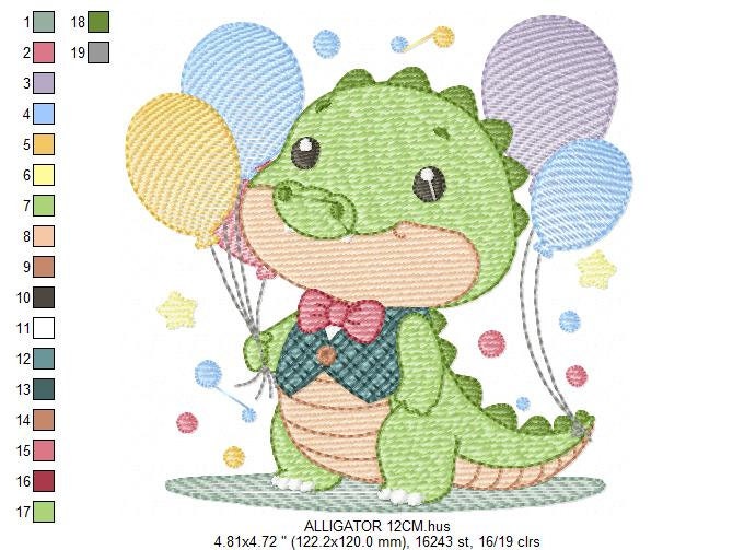 Crocodile embroidery design - Alligator embroidery designs machine embroidery pattern - Animal with balloon embroidery - instant download