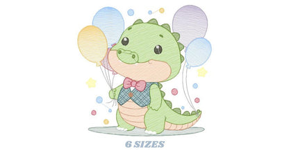 Crocodile embroidery design - Alligator embroidery designs machine embroidery pattern - Animal with balloon embroidery - instant download