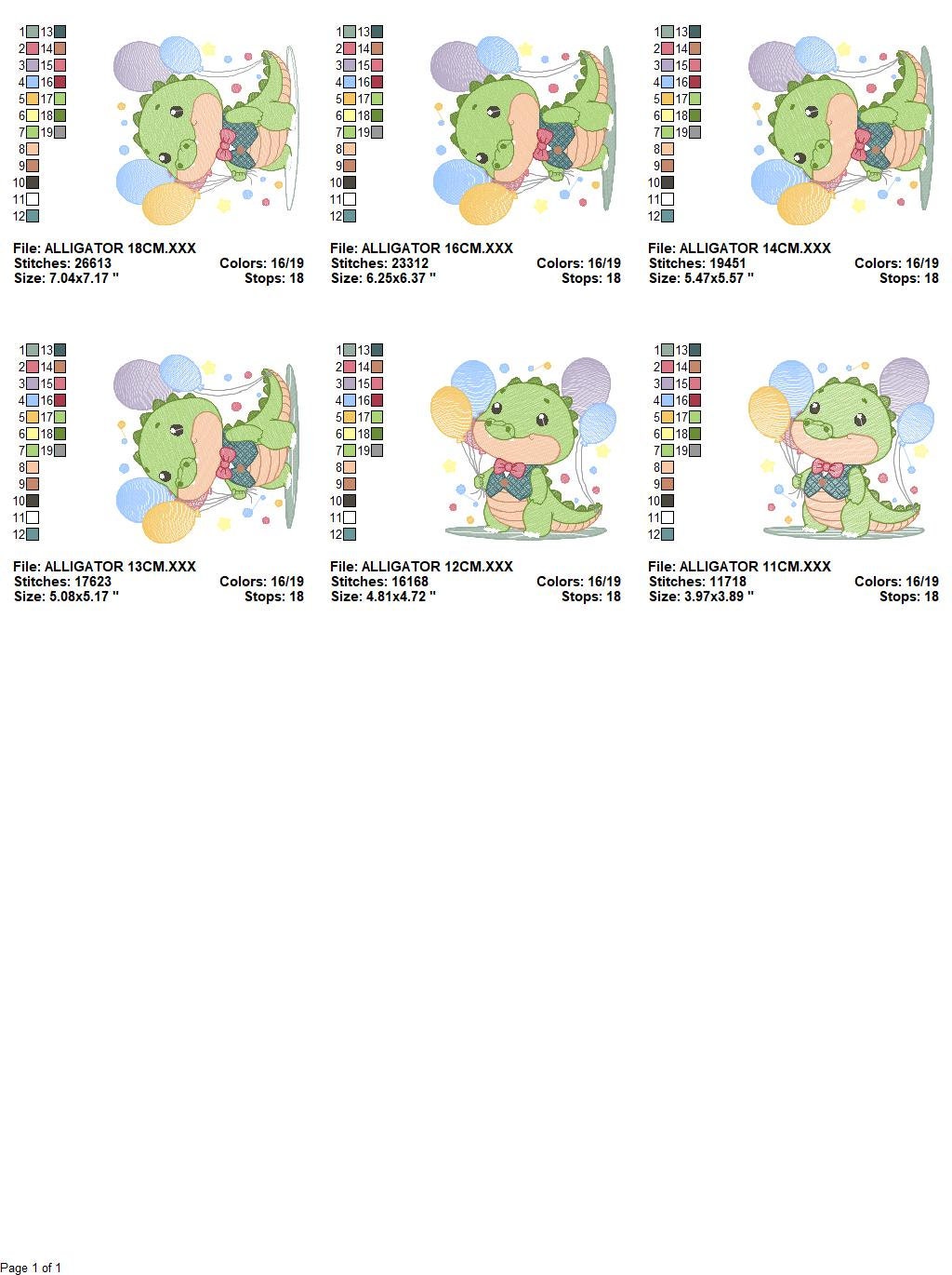 Crocodile embroidery design - Alligator embroidery designs machine embroidery pattern - Animal with balloon embroidery - instant download