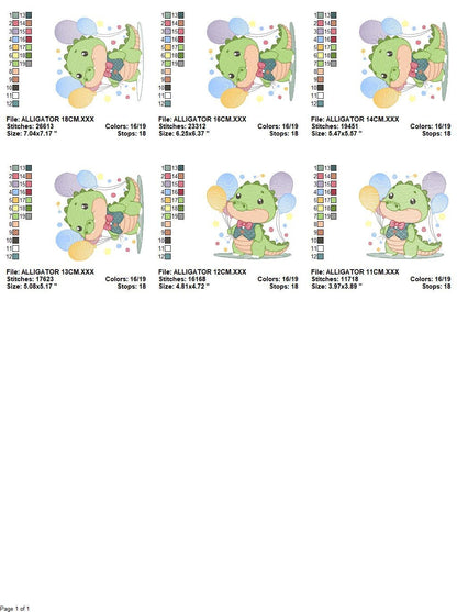 Crocodile embroidery design - Alligator embroidery designs machine embroidery pattern - Animal with balloon embroidery - instant download