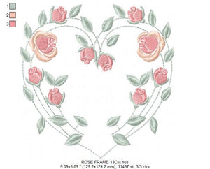 Heart with roses embroidery designs - Flower embroidery design machine embroidery pattern - Monogram Frame embroidery file - pes jef vip hus