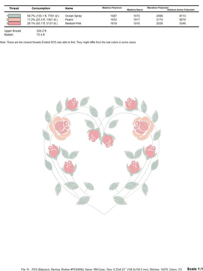 Heart with roses embroidery designs - Flower embroidery design machine embroidery pattern - Monogram Frame embroidery file - pes jef vip hus