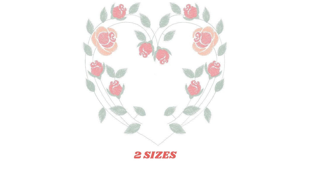 Heart with roses embroidery designs - Flower embroidery design machine embroidery pattern - Monogram Frame embroidery file - pes jef vip hus