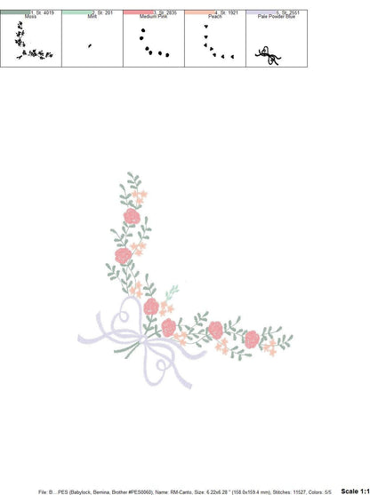 Flowers Corner embroidery designs - Kitchen Towel embroidery design machine embroidery pattern - Roses embroidery file - Roses Bouquet pes
