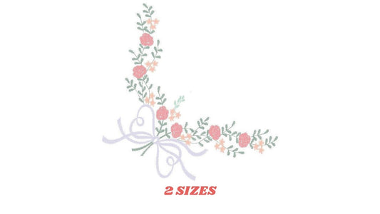 Flowers Corner embroidery designs - Kitchen Towel embroidery design machine embroidery pattern - Roses embroidery file - Roses Bouquet pes