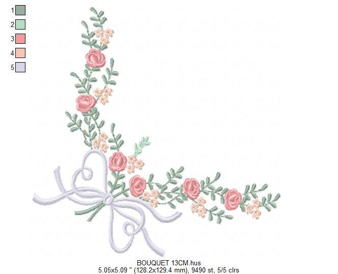 Flowers Corner embroidery designs - Kitchen Towel embroidery design machine embroidery pattern - Roses embroidery file - Roses Bouquet pes