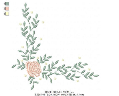 Rose Corner embroidery designs - Flower embroidery design machine embroidery pattern - Monogram Frame embroidery file - instant download pes