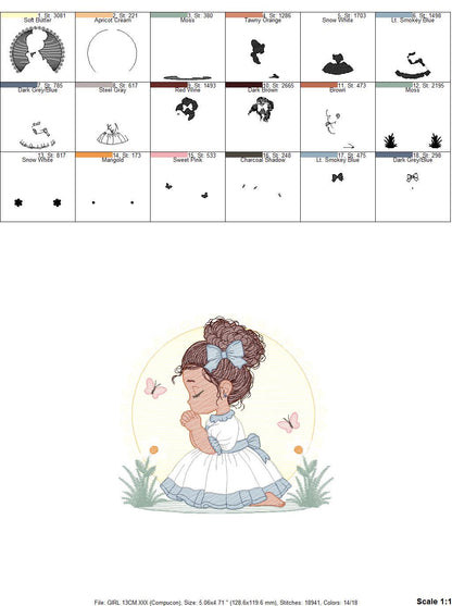 Praying girl embroidery designs - First Communion embroidery design machine embroidery pattern - Christian embroidery file - Christening