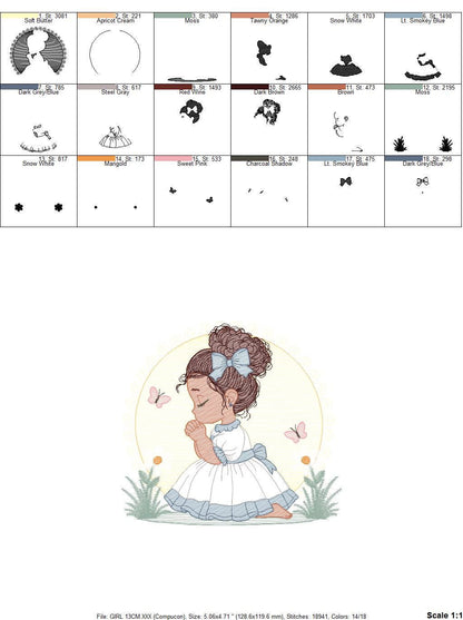 Praying girl embroidery designs - First Communion embroidery design machine embroidery pattern - Christian embroidery file - Christening