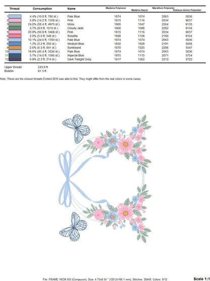 Flower Frame embroidery designs - Delicate Butterfly embroidery design machine embroidery pattern - Wreath embroidery - instant download pes