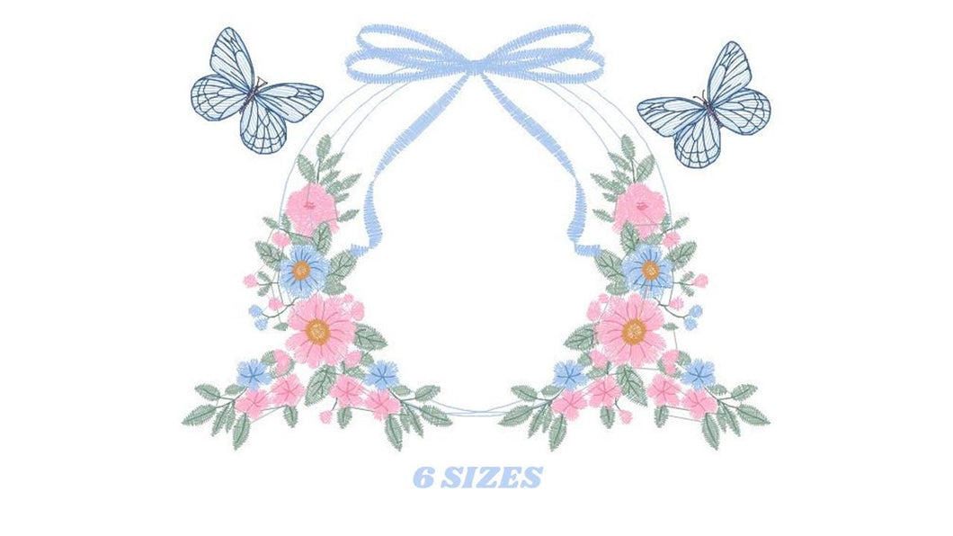 Flower Frame embroidery designs - Delicate Butterfly embroidery design machine embroidery pattern - Wreath embroidery - instant download pes