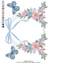 Cargar imagen en el visor de la galería, Flower Frame embroidery designs - Delicate Butterfly embroidery design machine embroidery pattern - Wreath embroidery - instant download pes
