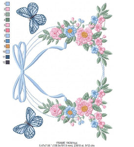 Flower Frame embroidery designs - Delicate Butterfly embroidery design machine embroidery pattern - Wreath embroidery - instant download pes