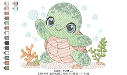 Turtle embroidery design - Sea Ocean animal embroidery designs machine embroidery pattern - Baby boy embroidery file - Instant download pes