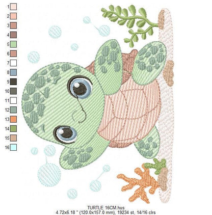 Turtle embroidery design - Sea Ocean animal embroidery designs machine embroidery pattern - Baby boy embroidery file - Instant download pes
