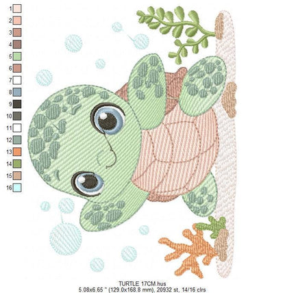 Turtle embroidery design - Sea Ocean animal embroidery designs machine embroidery pattern - Baby boy embroidery file - Instant download pes