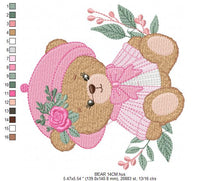 Load image into Gallery viewer, Female Bear embroidery designs - Baby girl embroidery design machine embroidery pattern - Bear with lace and dress embroidery file pes jef
