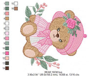 Laden Sie das Bild in den Galerie-Viewer, Female Bear embroidery designs - Baby girl embroidery design machine embroidery pattern - Bear with lace and dress embroidery file pes jef
