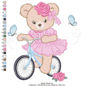 Bear embroidery designs - Baby girl embroidery design machine embroidery pattern - Female bear in a bike embroidery file - instant download