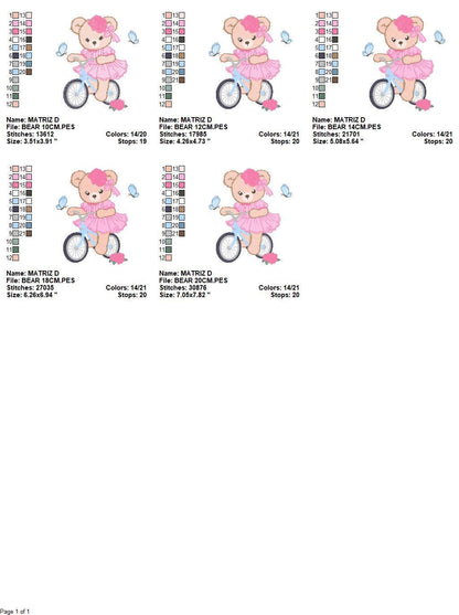Bear embroidery designs - Baby girl embroidery design machine embroidery pattern - Female bear in a bike embroidery file - instant download