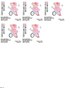 Bear embroidery designs - Baby girl embroidery design machine embroidery pattern - Female bear in a bike embroidery file - instant download