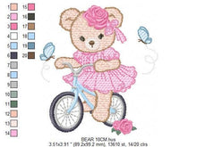 Laden Sie das Bild in den Galerie-Viewer, Bear embroidery designs - Baby girl embroidery design machine embroidery pattern - Female bear in a bike embroidery file - instant download
