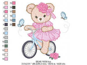 Bear embroidery designs - Baby girl embroidery design machine embroidery pattern - Female bear in a bike embroidery file - instant download