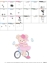 Load image into Gallery viewer, Bear embroidery designs - Baby girl embroidery design machine embroidery pattern - Female bear in a bike embroidery file - instant download
