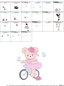 Bear embroidery designs - Baby girl embroidery design machine embroidery pattern - Female bear in a bike embroidery file - instant download