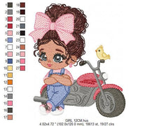 Charger l&#39;image dans la galerie, Girl with bike embroidery designs - Baby Girl embroidery design machine embroidery pattern - Scooter embroidery file - Motorcycle Chopper
