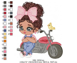 Girl with bike embroidery designs - Baby Girl embroidery design machine embroidery pattern - Scooter embroidery file - Motorcycle Chopper