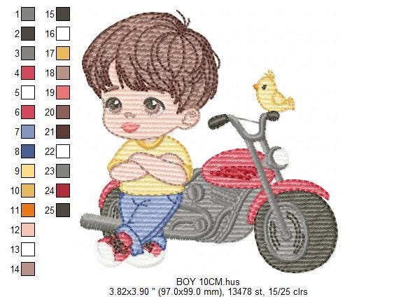 Boy with motorcycle embroidery designs - Boy embroidery design machine embroidery pattern - Motorcyclist Biker Chopper - instant download