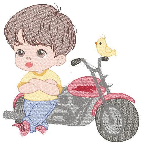 Boy with motorcycle embroidery designs - Boy embroidery design machine embroidery pattern - Motorcyclist Biker Chopper - instant download