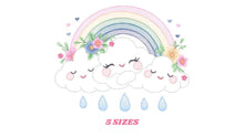 Load image into Gallery viewer, Cloud embroidery design - Rainbow embroidery designs machine embroidery pattern - Rainbow with flowers embroidery file - instant download
