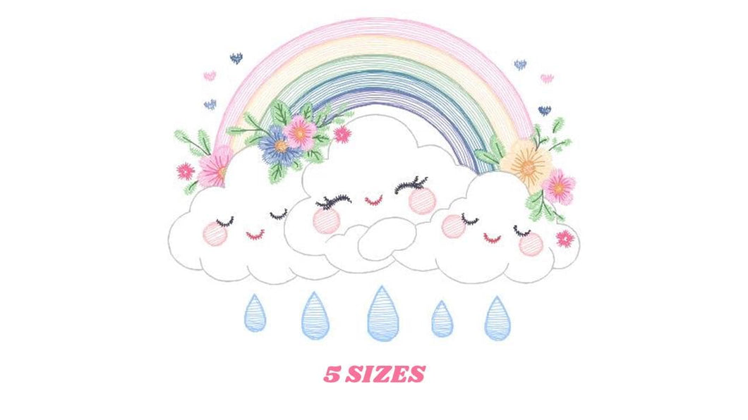 Cloud embroidery design - Rainbow embroidery designs machine embroidery pattern - Rainbow with flowers embroidery file - instant download