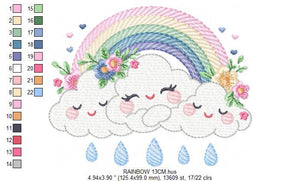 Cloud embroidery design - Rainbow embroidery designs machine embroidery pattern - Rainbow with flowers embroidery file - instant download