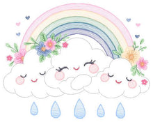 Load image into Gallery viewer, Cloud embroidery design - Rainbow embroidery designs machine embroidery pattern - Rainbow with flowers embroidery file - instant download
