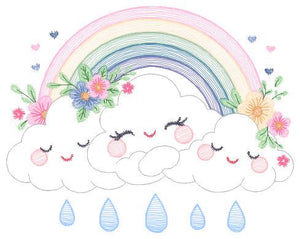 Cloud embroidery design - Rainbow embroidery designs machine embroidery pattern - Rainbow with flowers embroidery file - instant download