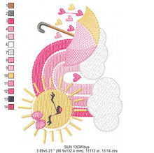 Load image into Gallery viewer, Rainbow embroidery design - Sun cloud rain umbrella embroidery design machine embroidery pattern - Baby girl embroidery - digital download
