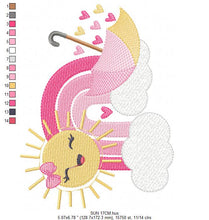 Charger l&#39;image dans la galerie, Rainbow embroidery design - Sun cloud rain umbrella embroidery design machine embroidery pattern - Baby girl embroidery - digital download
