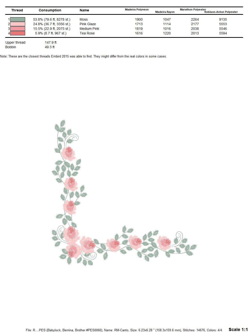 Roses Corner embroidery designs - Flower embroidery design machine embroidery pattern - Floral Frame embroidery file - instant download pes