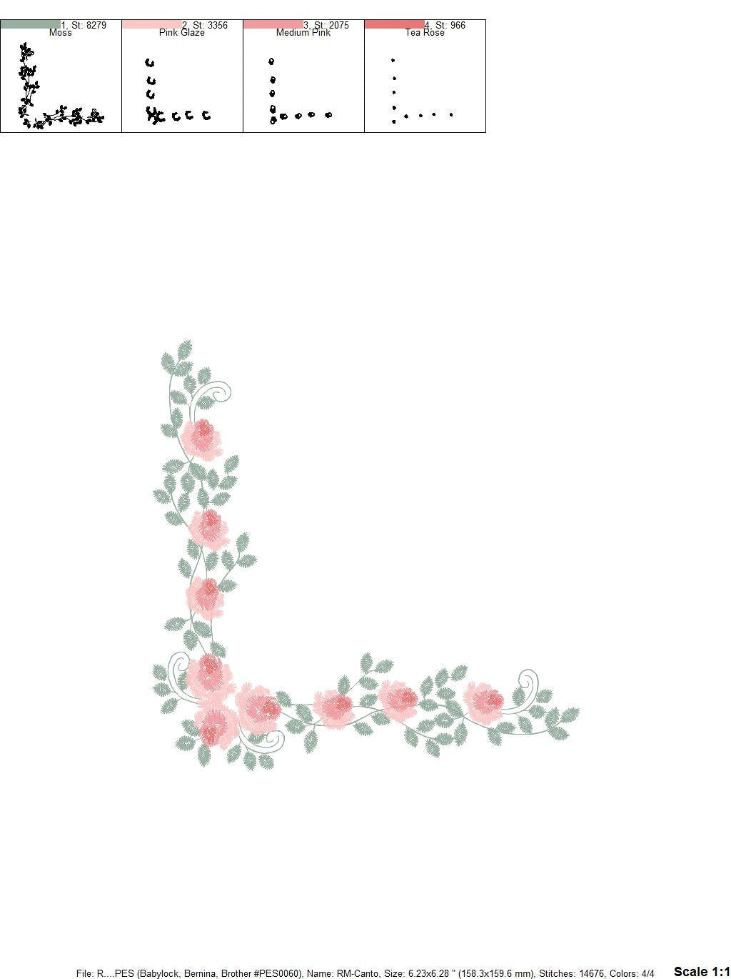 Roses Corner embroidery designs - Flower embroidery design machine embroidery pattern - Floral Frame embroidery file - instant download pes